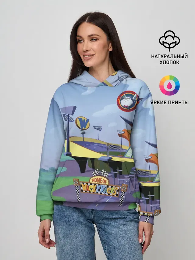 Женское худи с принтом «Безумные гонки — Bella Badge»