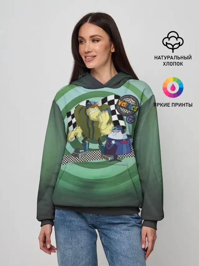 Женское худи с принтом «Безумные гонки — Tiny and Bella Team»