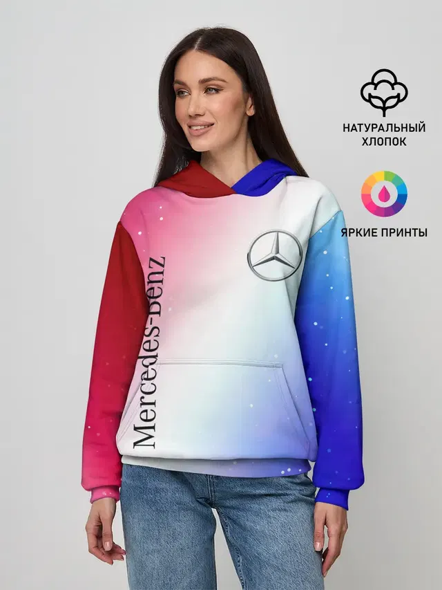 Женское худи с принтом «Star emblem — MERCEDES — МЕРСЕДЕС»
