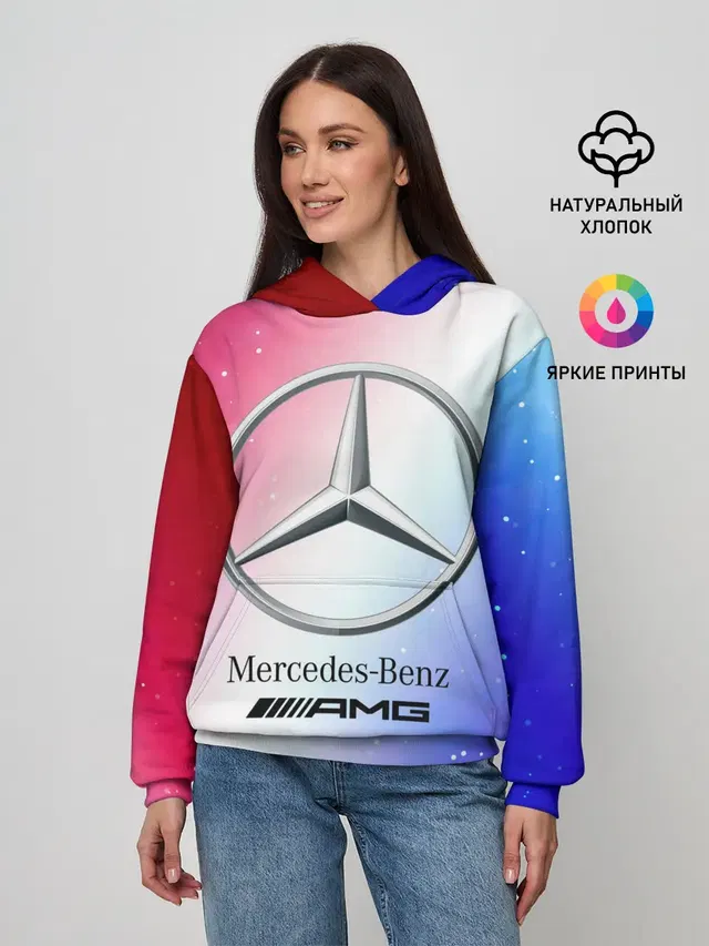 Женское худи с принтом «Merсedes — MERCEDES — МЕРСЕДЕС»