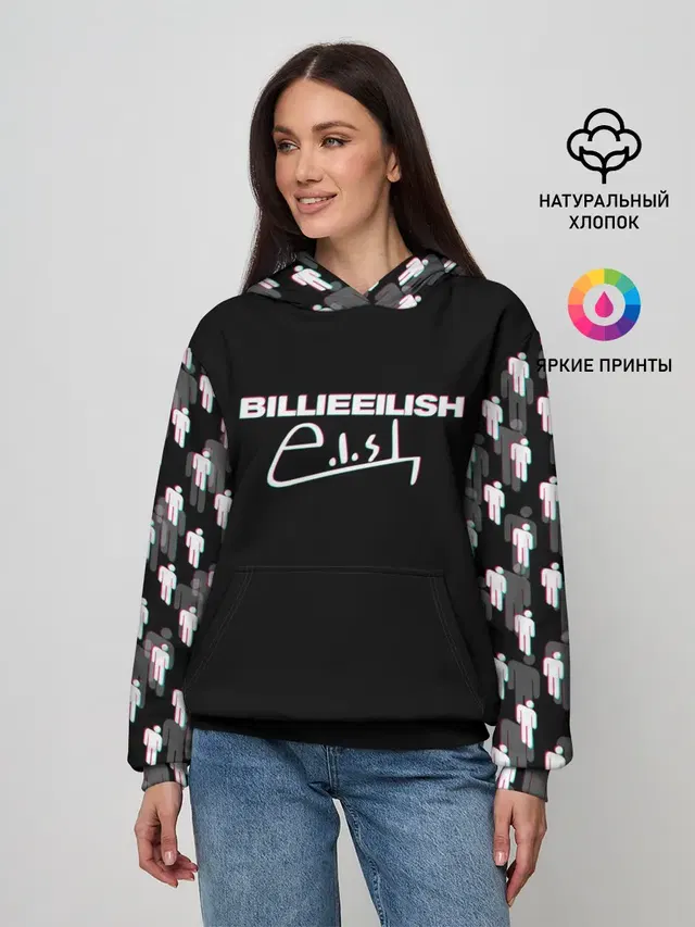 Женское худи с принтом «Billie Eilish — BILLIE EILISH GLITCH»