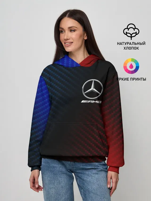 Женское худи с принтом «Carbon texture — MERCEDES — МЕРСЕДЕС»