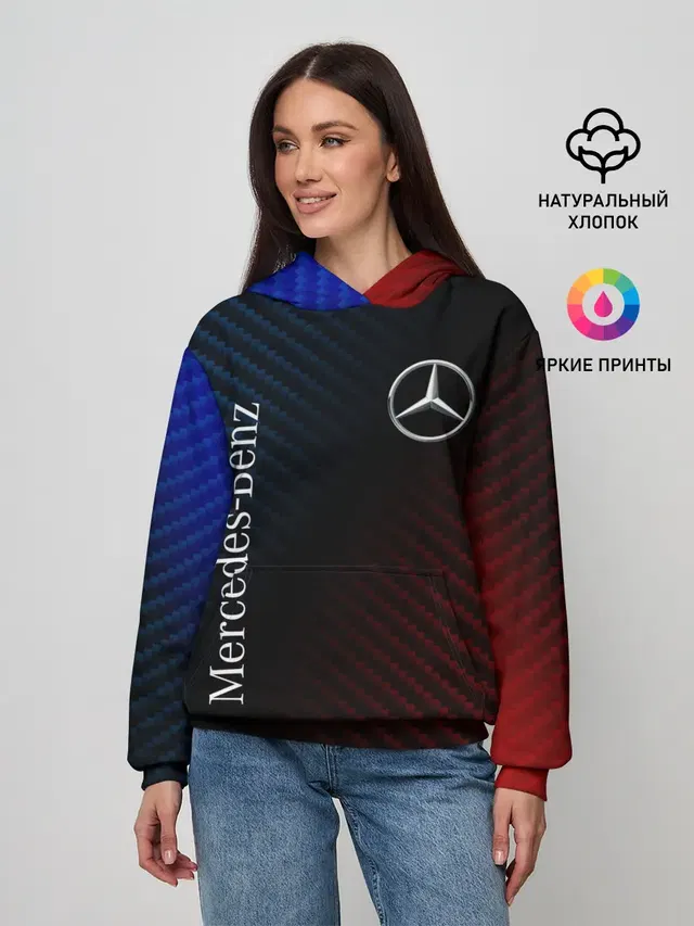 Женское худи с принтом «Color gradient — MERCEDES — МЕРСЕДЕС»