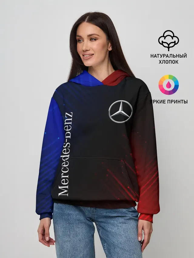 Женское худи с принтом «Merсedes — MERCEDES — МЕРСЕДЕС»