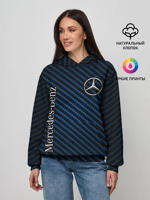 Женское худи с принтом «three-pointed star — MERCEDES — МЕРСЕДЕС»