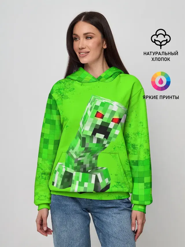 Женское худи с принтом «Майнкрафт — MINECRAFT CREEPER»