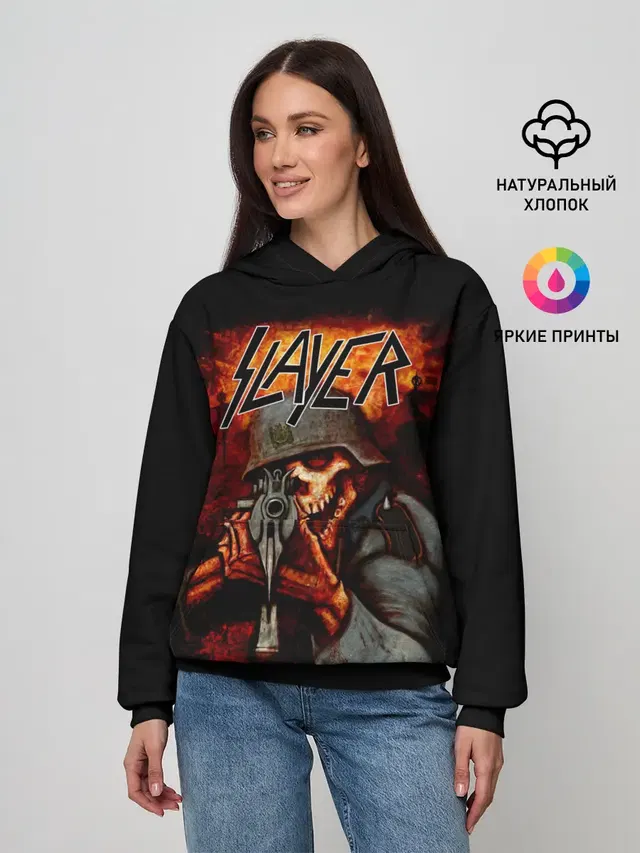 Женское худи с принтом «Slayer — СЛЭЙЕР»