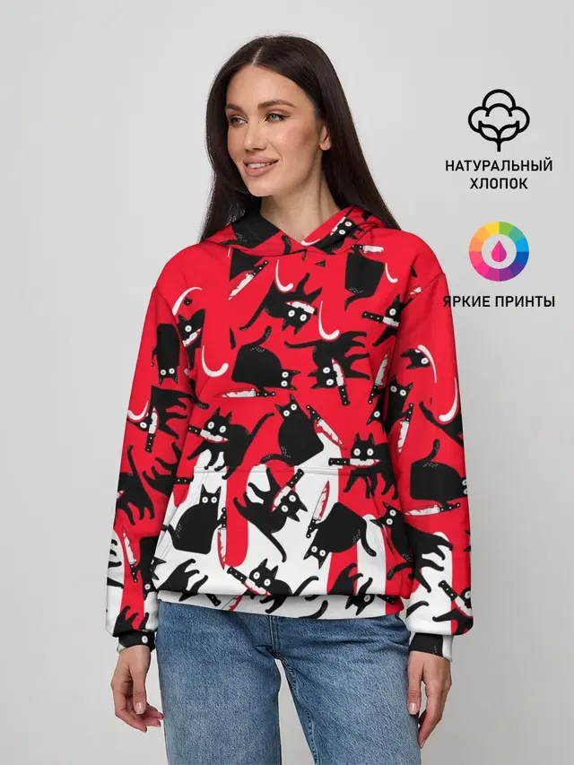 Женское худи с принтом «Популярные — WHAT CAT»