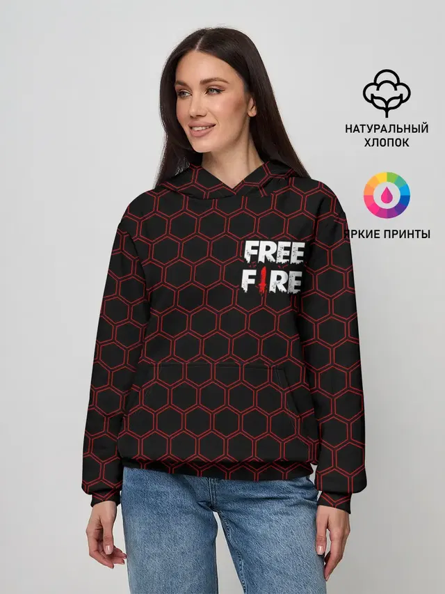 Женское худи с принтом «Honeycomb pattern — FREE FIRE — ФРИ ФАЕР»
