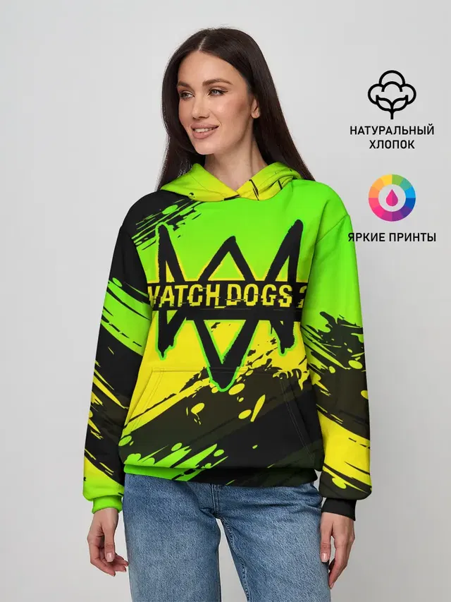 Женское худи с принтом «Glitch art — WATCH DOGS»