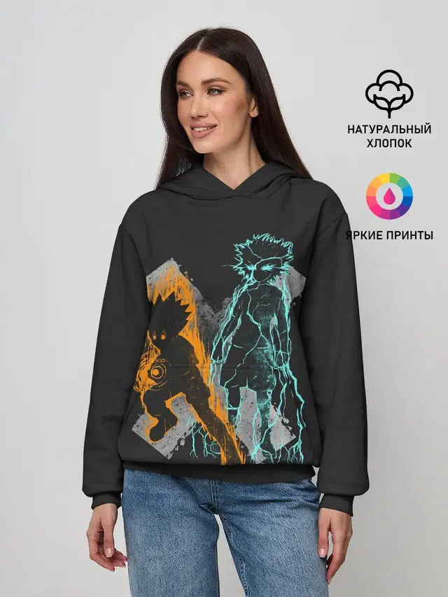 Женское худи с принтом «Logo Hunter с персонажами»