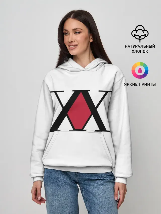 Женское худи с принтом «XX посередине красное на белом»