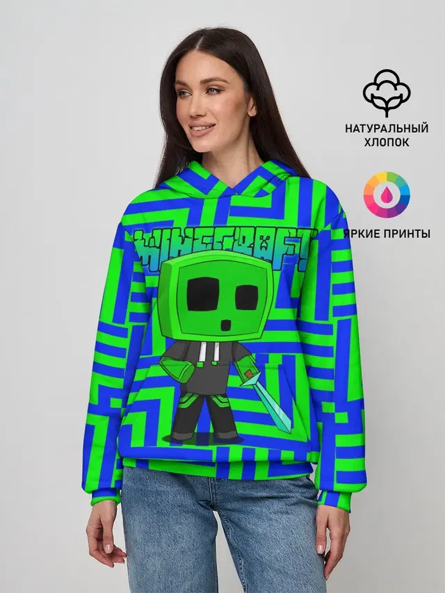 Женское худи с принтом «Майнкрафт — Creeper»