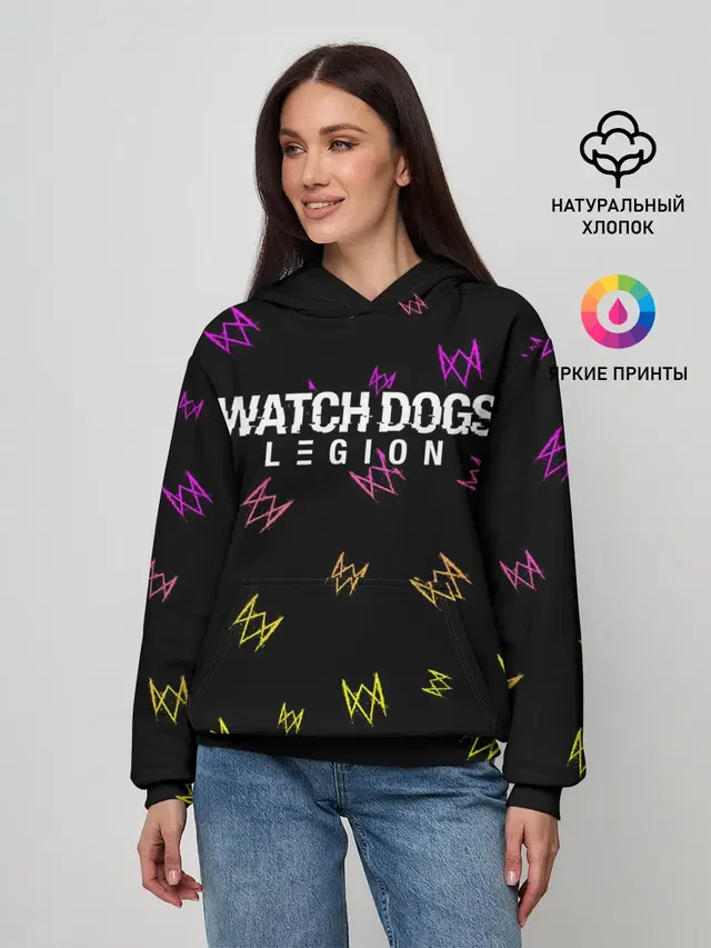 Женское худи с принтом «Gradient — WATCH DOGS LEGION — ВОТЧ ДОГС»