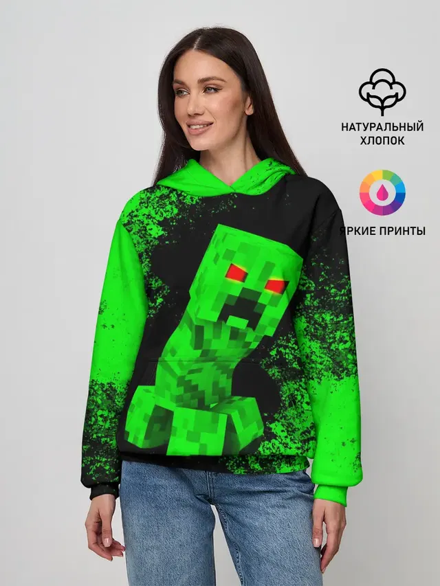 Женское худи с принтом «Майнкрафт — MINECRAFT CREEPER»