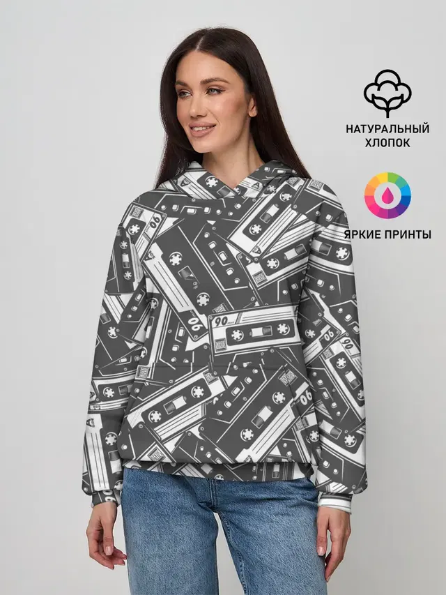 Женское худи с принтом «Retro — retro pattern»