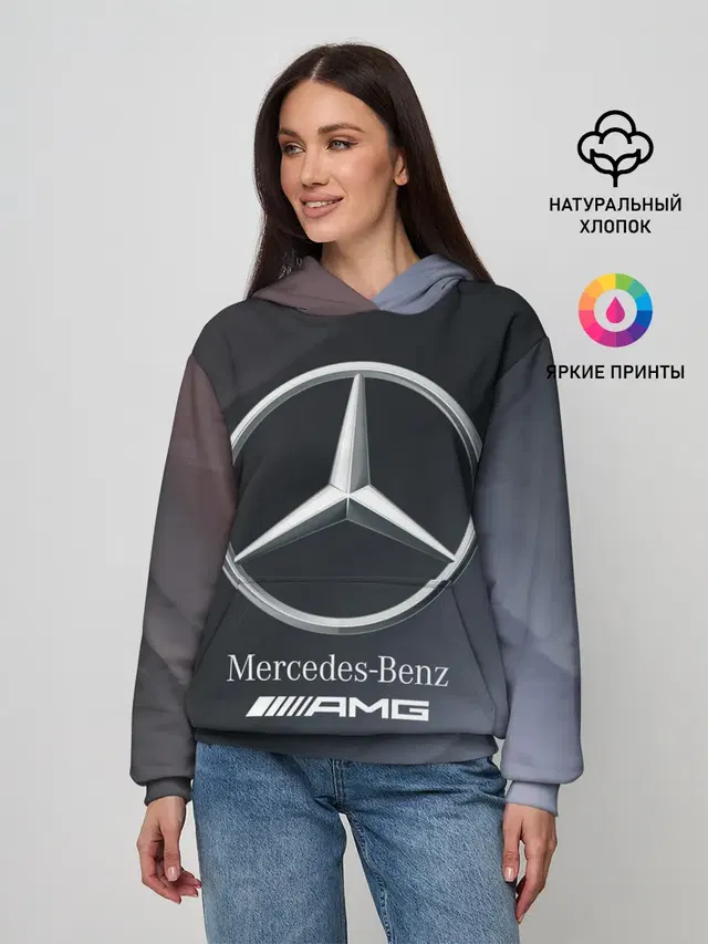 Женское худи с принтом «Merсedes — MERCEDES — МЕРСЕДЕС»