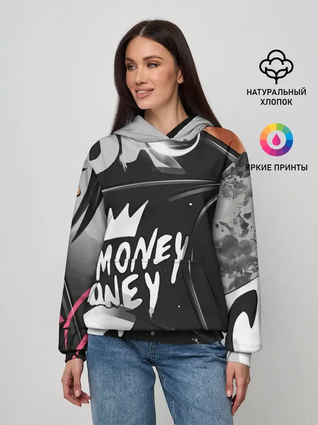 Женское худи с принтом «Абстракция — Money, money»