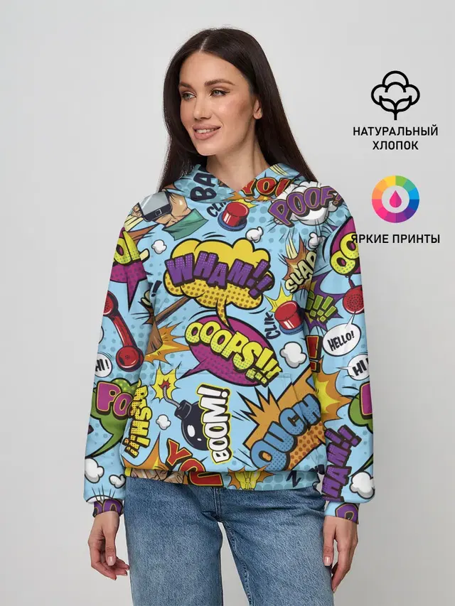 Женское худи с принтом «Pop Art — Pop art comics»