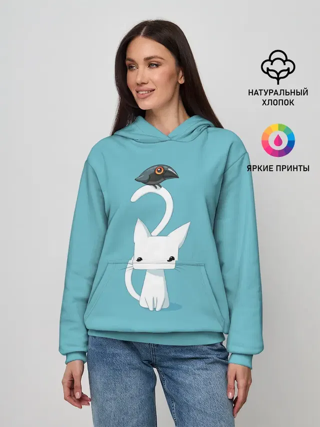 Белый котик и воробушек