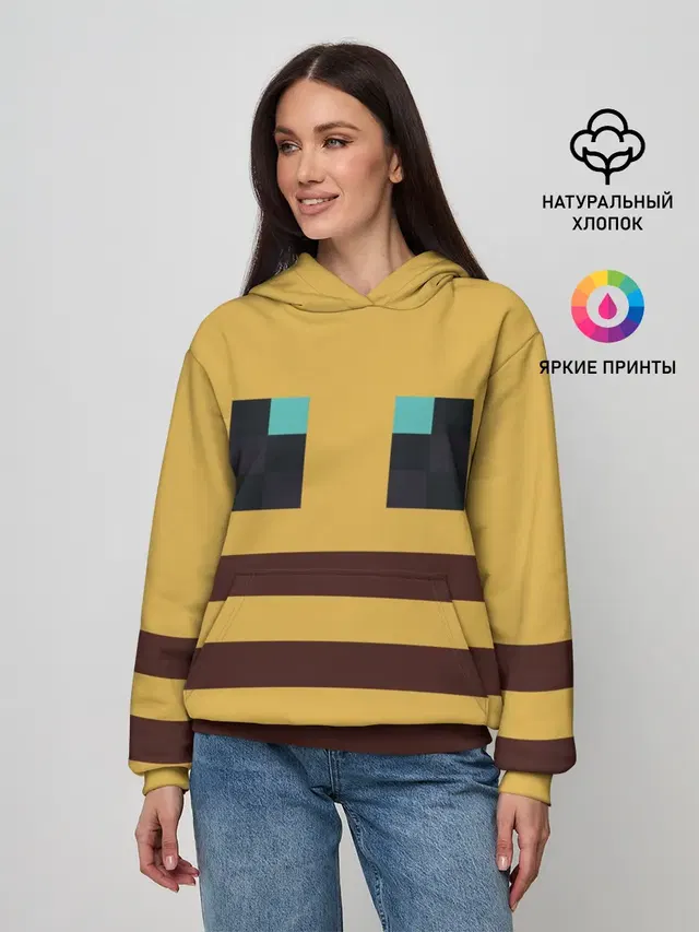 Женское худи с принтом «Майнкрафт — Minecraft Bee»