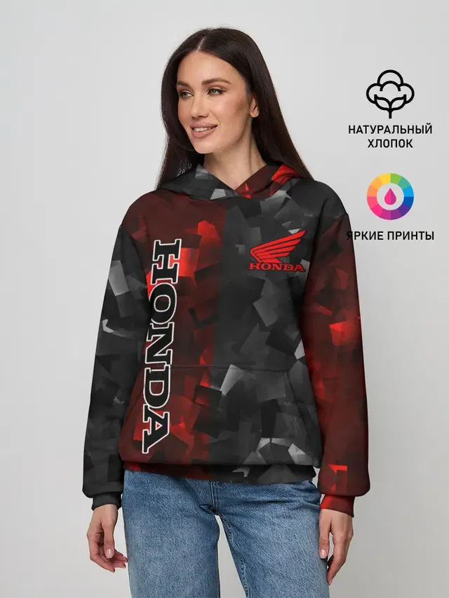 Женское худи с принтом «HONDA RedBlack — RedBlack»