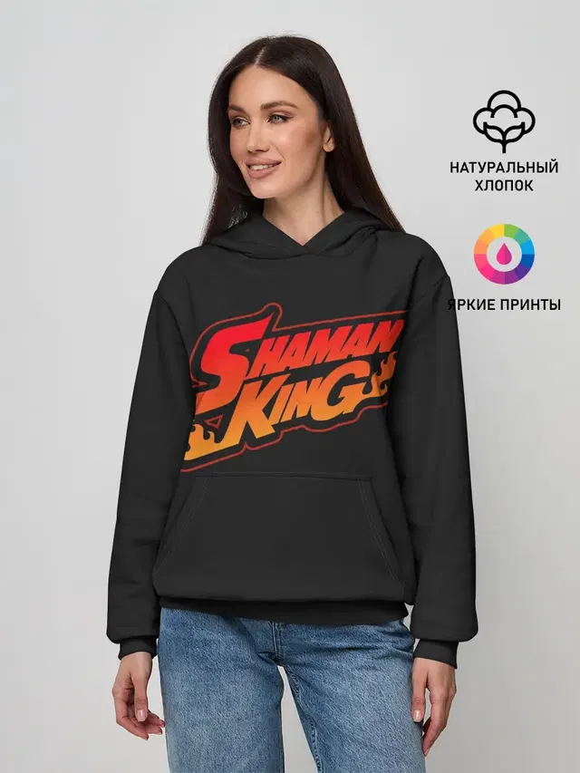 Женское худи с принтом «Огненный логотип Shaman King»