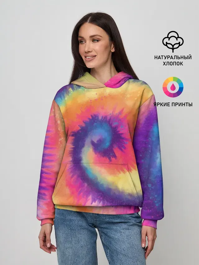 Женское худи с принтом «Tie-Dye — TIE-DYE MULTICOLOR»