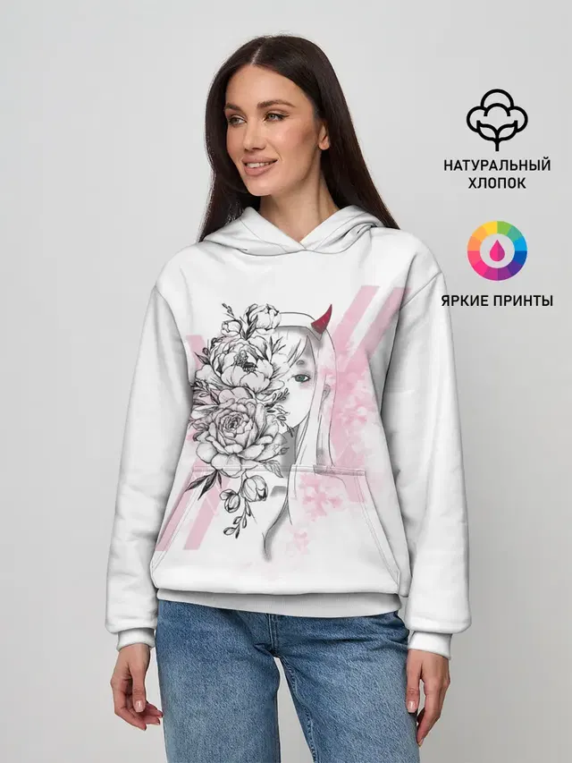 Женское худи с принтом «Zero Two Roses»