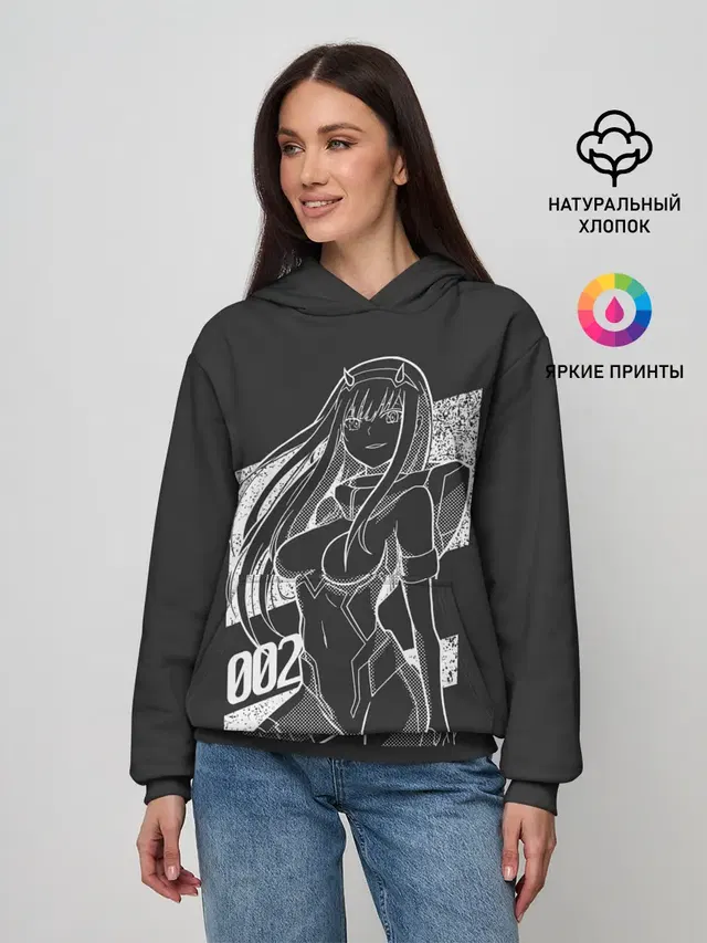 Женское худи с принтом «Zero Two Negative»