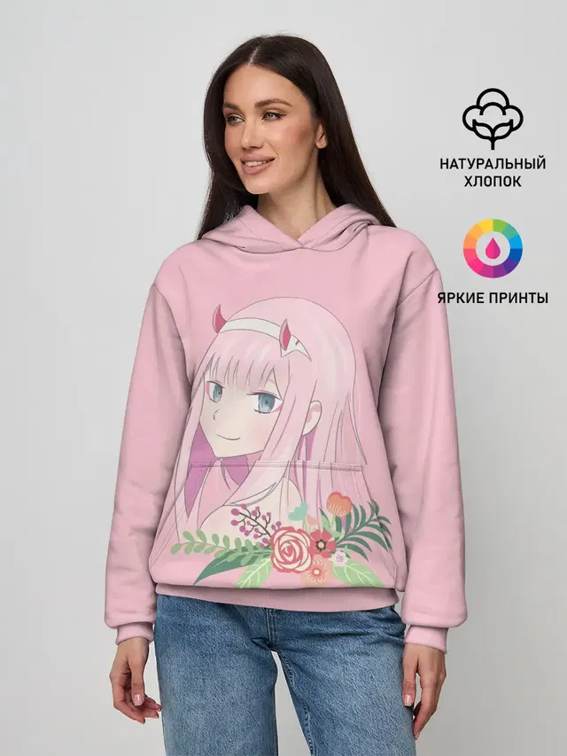Женское худи с принтом «Pink Zero Two»
