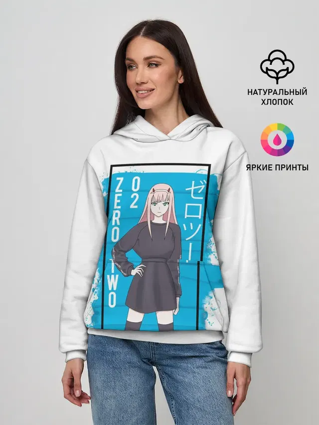 Женское худи с принтом «Zero Two blue back»