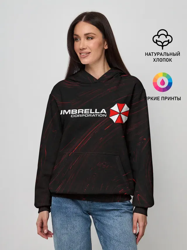 Женское худи с принтом «Резидент Ивил — UMBRELLA CORP — АМБРЕЛЛА»
