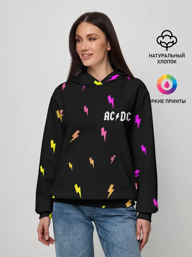 Женское худи с принтом «Lightning bolt — AC DС»
