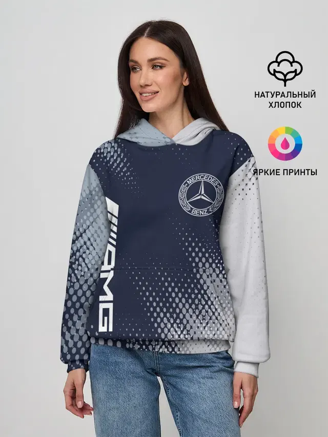 Женское худи с принтом «Three-pointed star — MERCEDES — Мерседес»