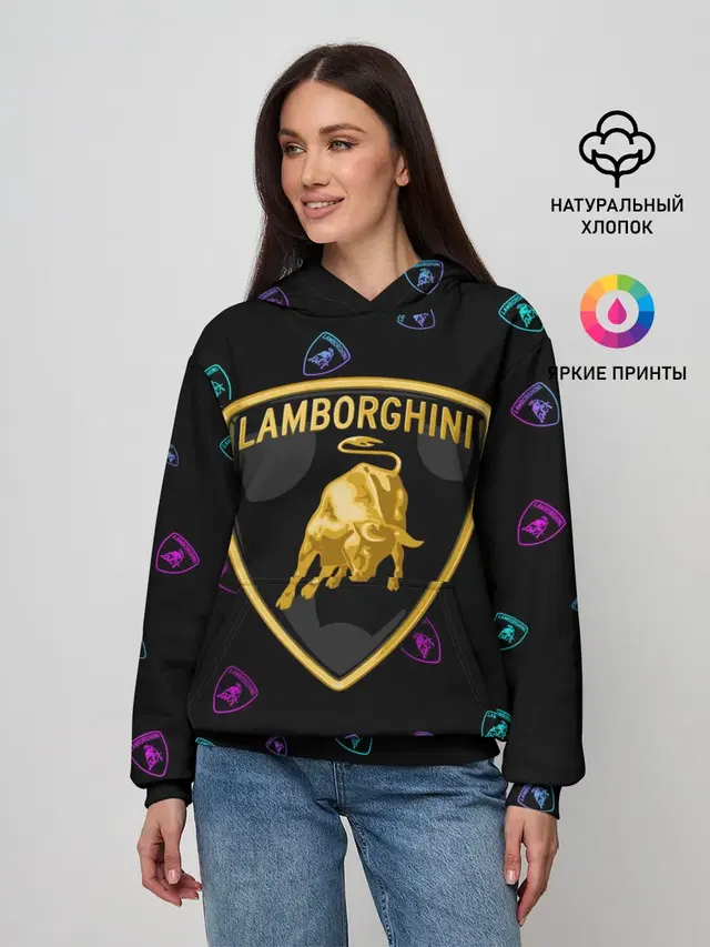 Женское худи с принтом «Lamborghini — Ламборгини»