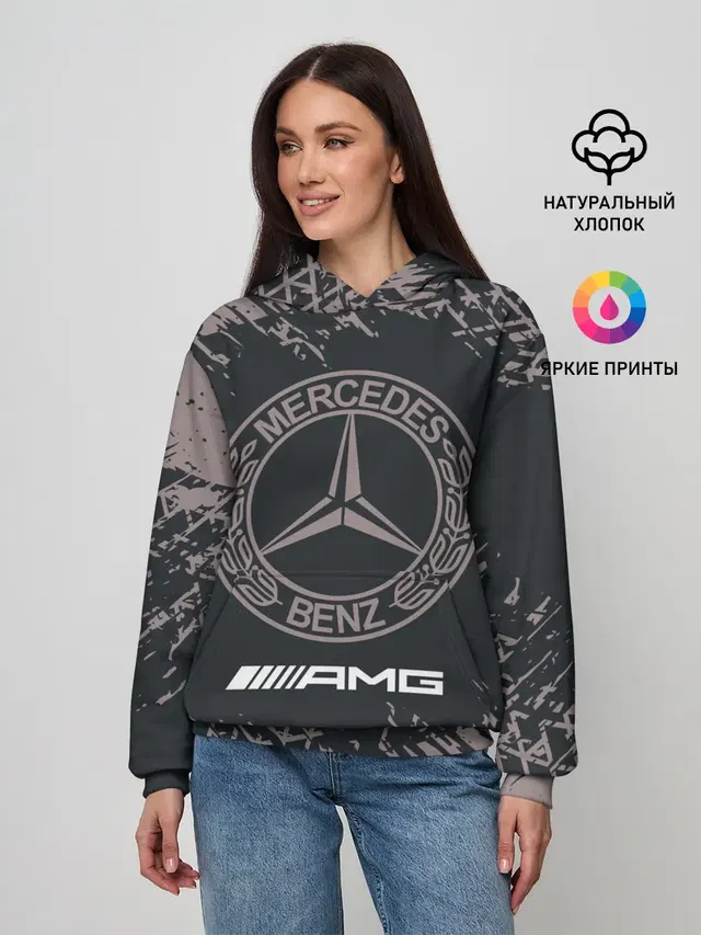 Женское худи с принтом «Tire track — MERCEDES — Мерседес»