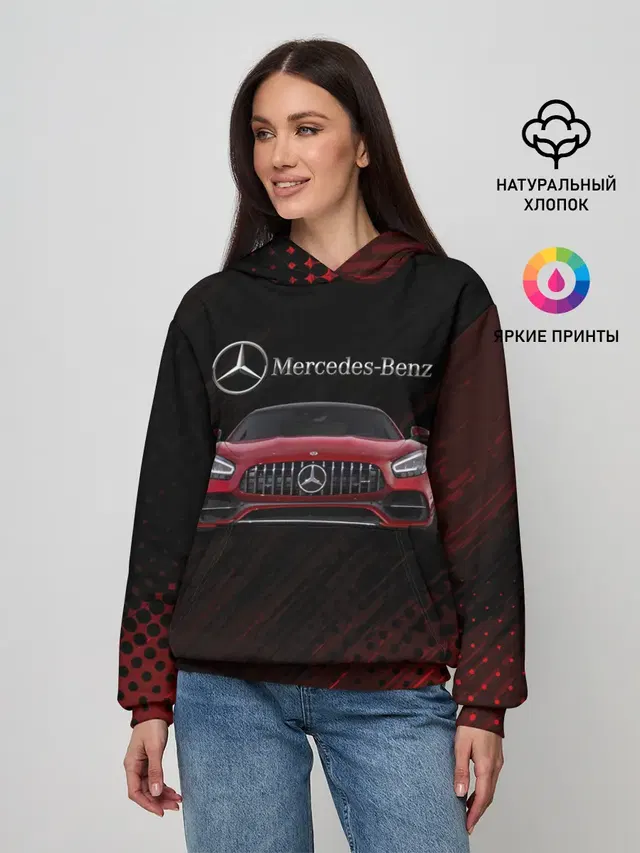 Женское худи с принтом «Mercedes-AMG GT — Mercedes Benz AMG.»