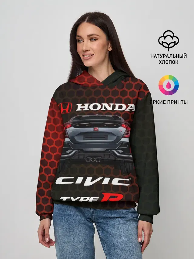 Женское худи с принтом «Honda — Honda Civic Type R.»
