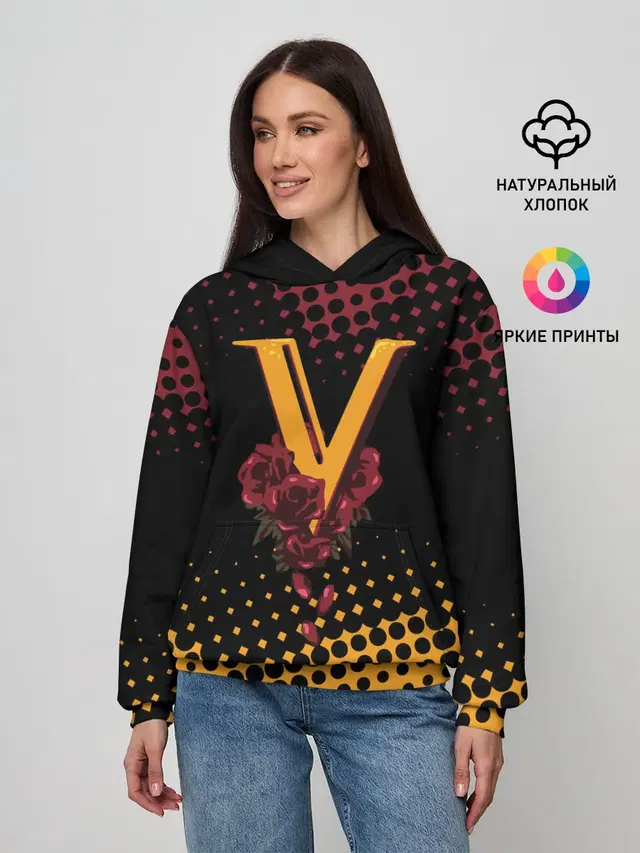 Женское худи с принтом «Cyberpunk 2077 — VALENTINO.»