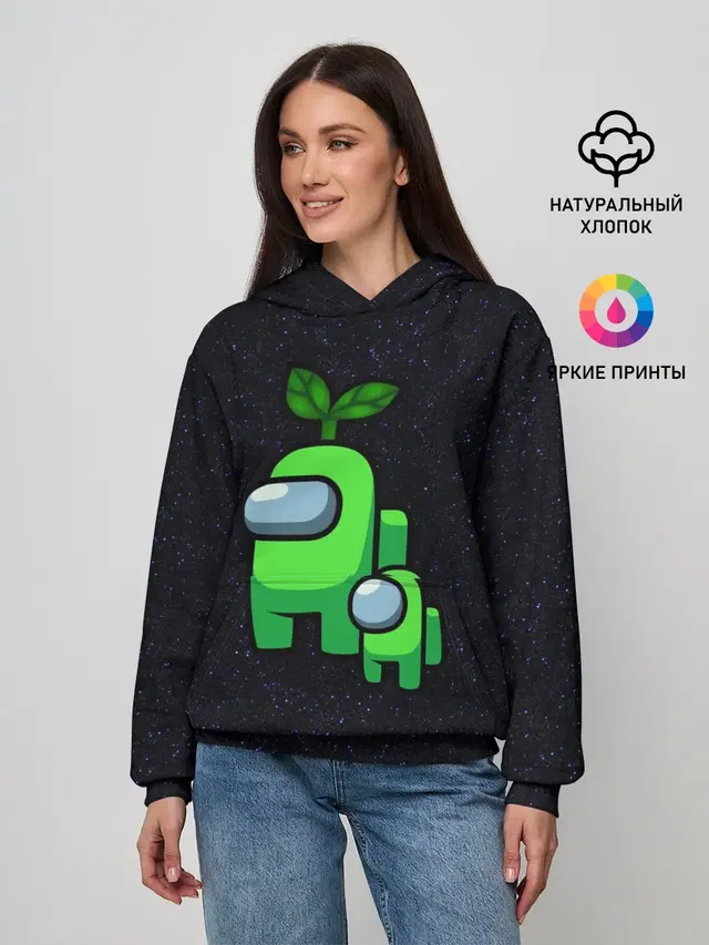 Женское худи с принтом «Амонг Ас — Among us Lime+ kid lime»
