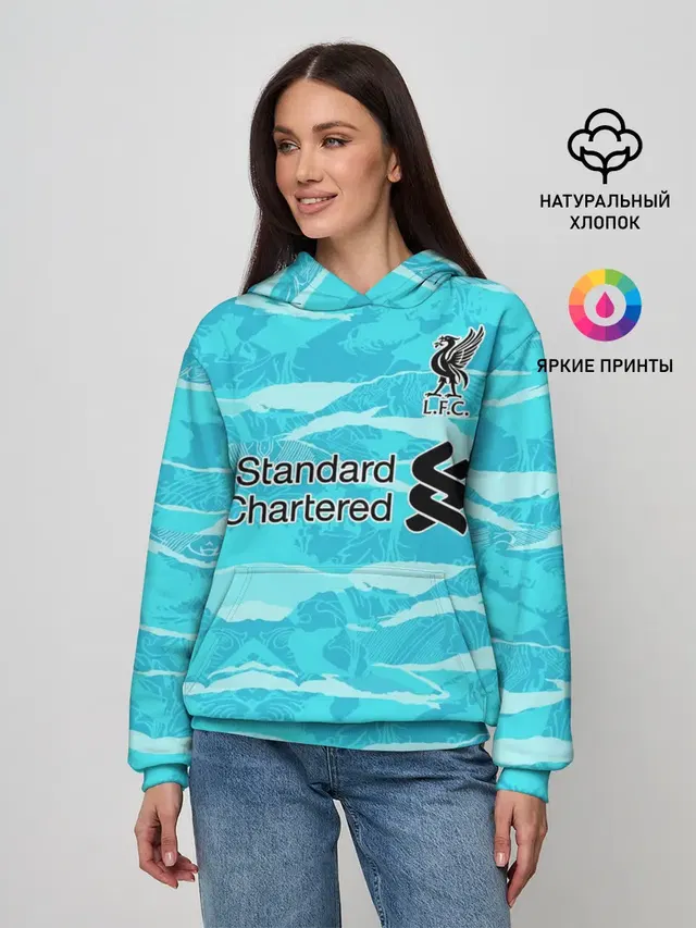 Женское худи с принтом «Ливерпуль — LIVERPOOL выездная сезон 20/21»