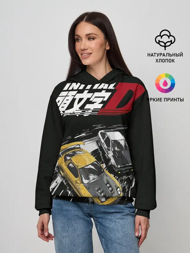 Женское худи с принтом «Initial D две машины»