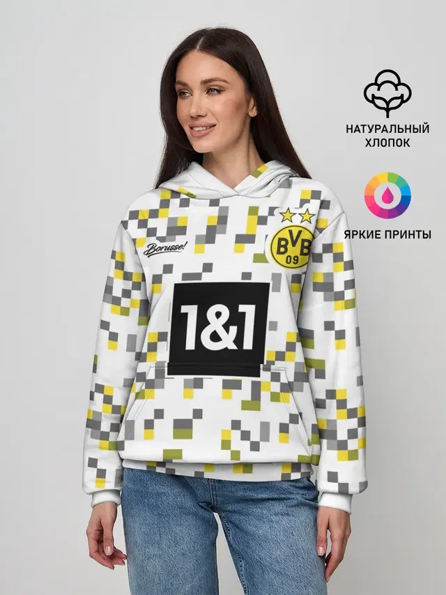 Женское худи с принтом «Pixelated camouflage — BORUSSIA резервная сезон 20/21»