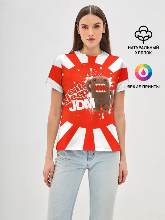 Женская базовая футболка с принтом «JDM Style — Domo jdm»