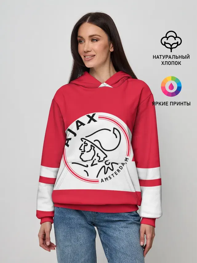 Женское худи с принтом «Разные футбольные принты — AJAX AMSTERDAM»