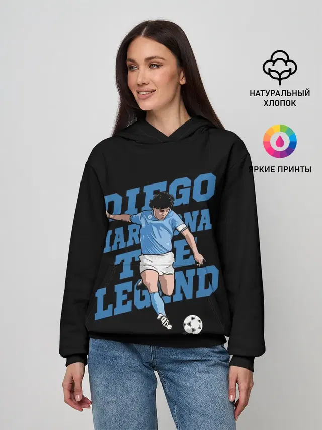 Женское худи с принтом «Разные футбольные принты — Diego Maradona»