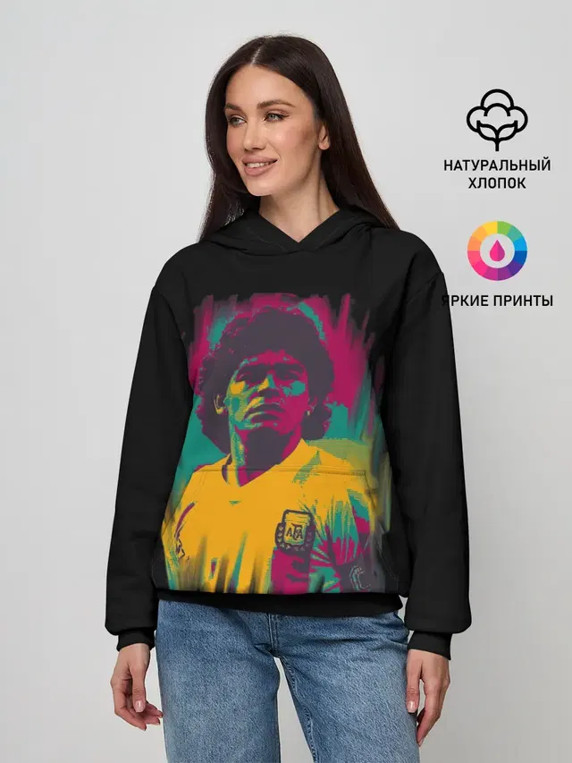 Женское худи с принтом «Разные футбольные принты — Diego Maradona»