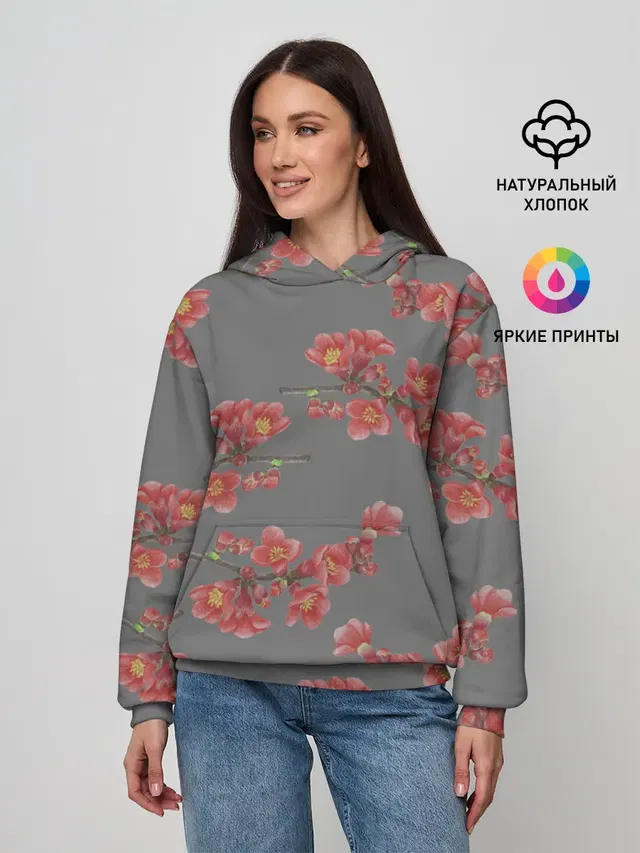 Цветы айвы на сером фоне