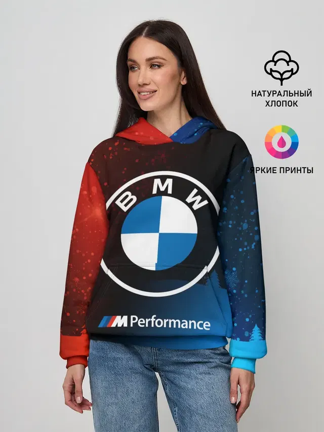 Женское худи с принтом «BMW — BMW - Снежный»